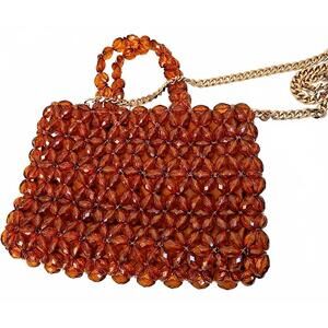 H&M Beaded Faceted Handbag Purse Brown Orange Chain Removable Shoulder Strap